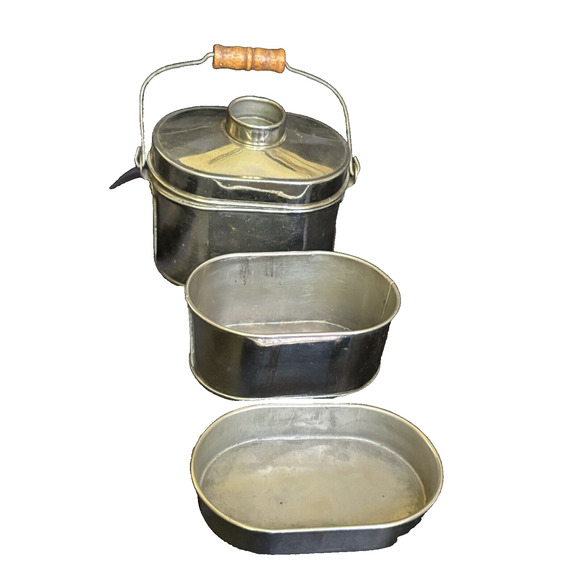 Antique Salesman Sample Miner's Lunch Box 3" Tall x 3.5" Wide Wooden Handle - Picture 2 of 16